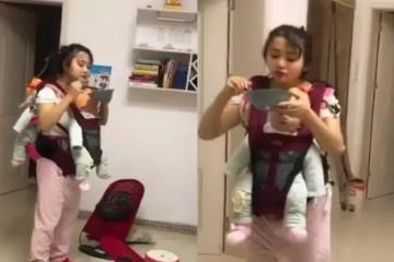 雙胞胎同時哭!新手媽崩潰帶娃「前後各揹一個」吃中午剩飯 老公回家「見眼前心酸畫面」:老婆真的偉大