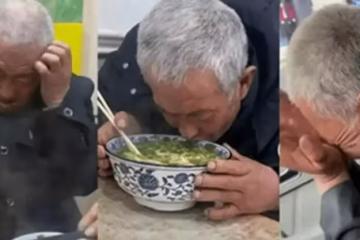 特殊忘年交,青年遇到一低智老人每天請他吃麵,回老家過年前為老人在麵館存錢:要記得去吃麵