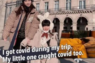 39歲女星全家國外旅遊,母女倆先後確診,4歲女兒連續3天高燒不退