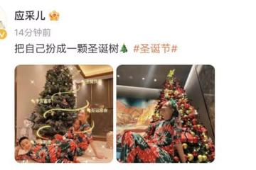 應采兒平安夜曬照,母子三人穿親子裝出鏡,圍繞聖誕樹合影好溫馨